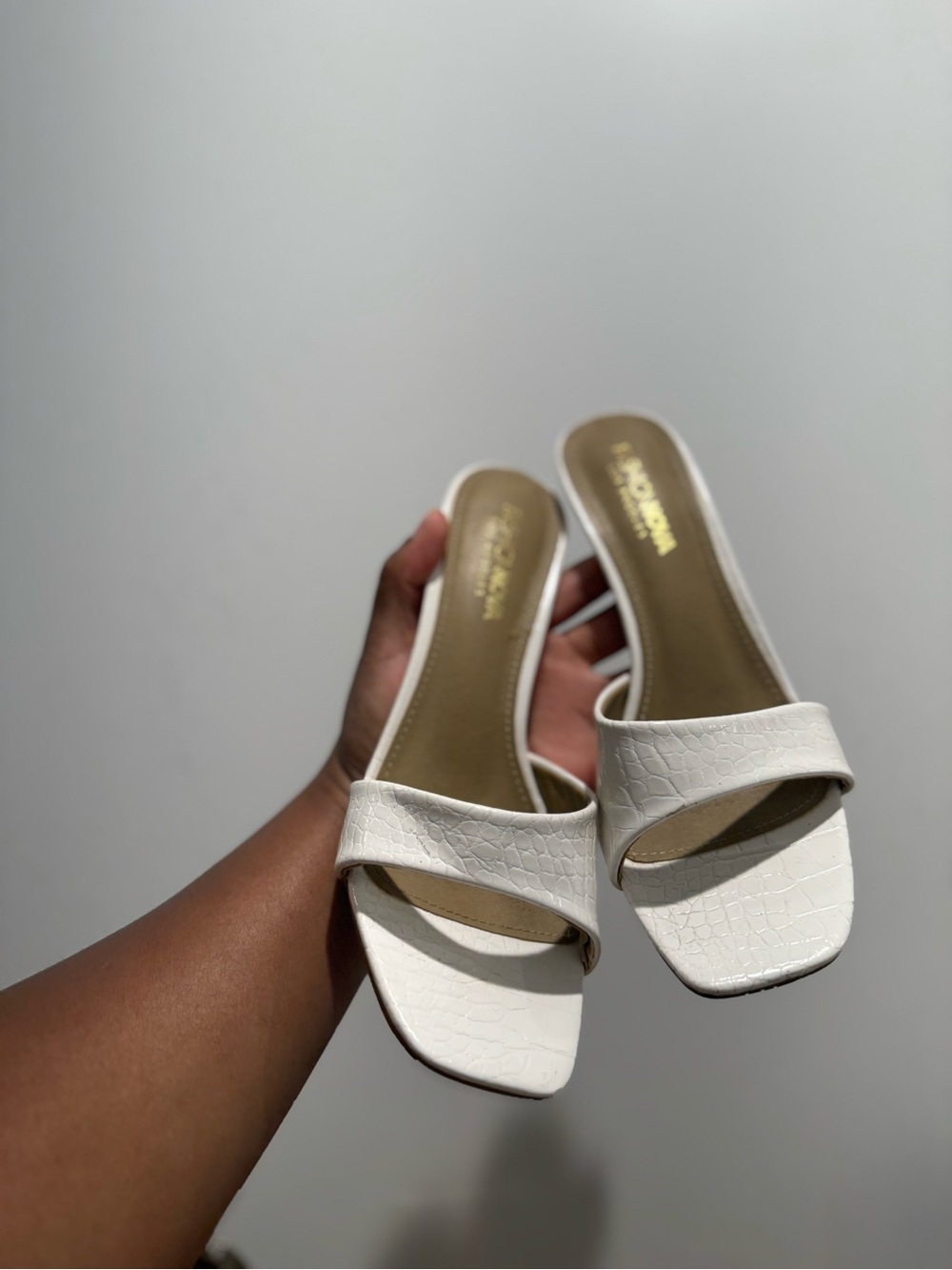 White Croc-Texture Slide Sandals for Women